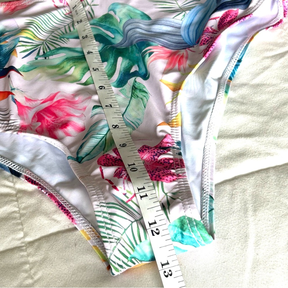 NWT 2 Piece Tropical Swim Suit High waisted Bikini Floral Palm - Picture 10 of 12